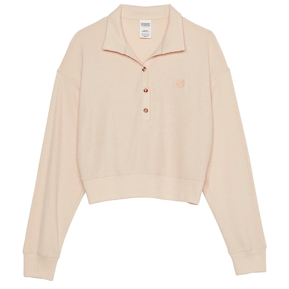 PINK Ivory Long sleeve Crop Top